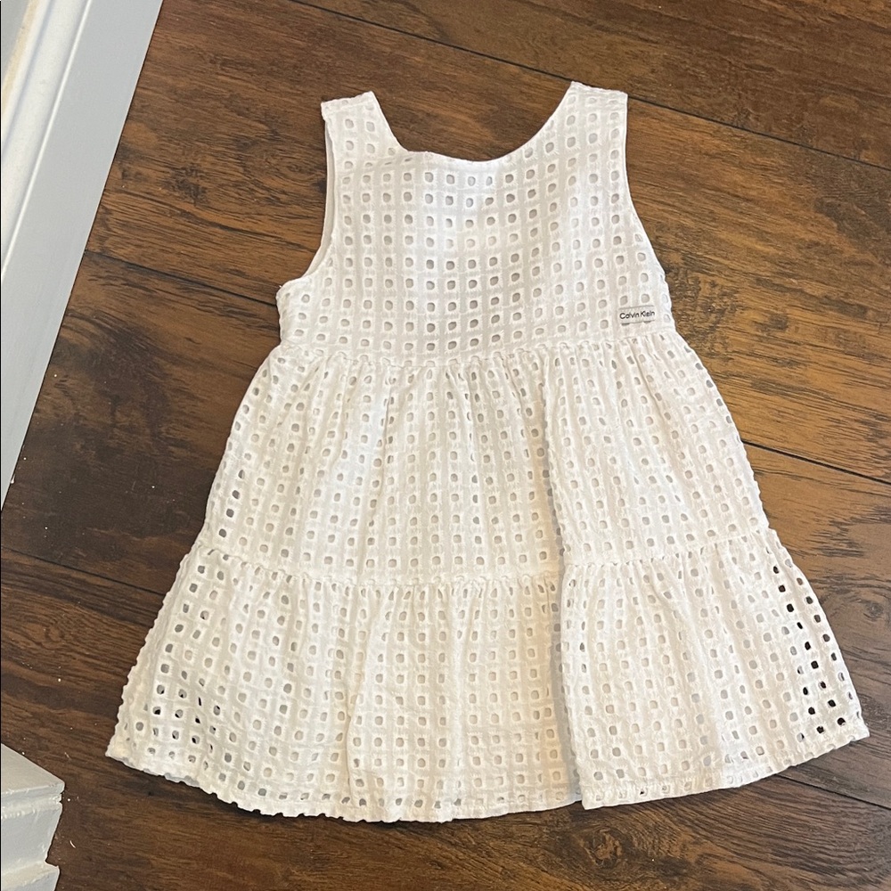 EUC Calvin Klein Girls White Eyelet Tiered Sundress